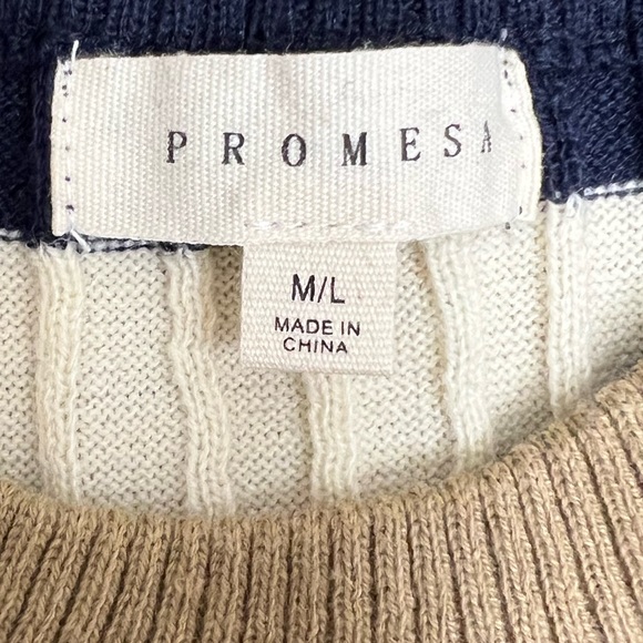 NWOT Promesa M/L striped red blue and cream ribbed long sleeve sweater. - Picture 2 of 4